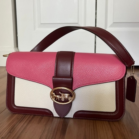 Coach Georgie Colorblock Shoulder Bag in Chalk/Confetti Pink Multi - Picture 1 of 8